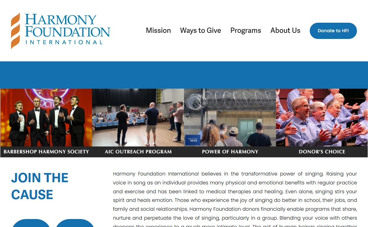 Harmony Foundation International - Singing Matters - Singing Changes Lives - Barbershop Harmony - Grant Funding - Chorus - Choir - Quartets - Ensembles