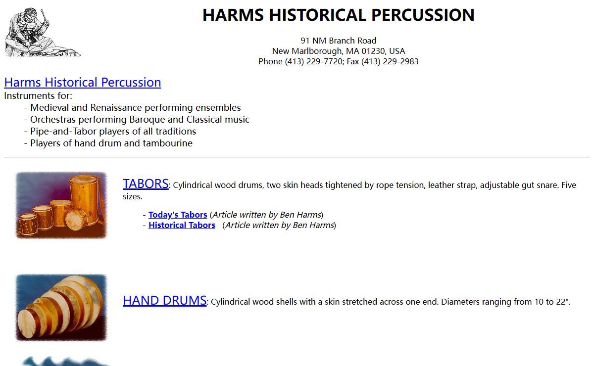 Harms Historical Percussion Homepage