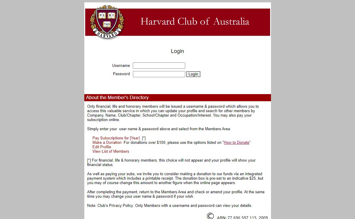 The Harvard Club of Australia Members Pages
