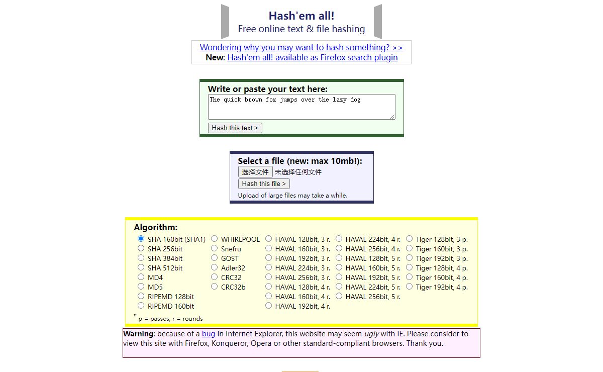 Hash'em all! Free online text and file hashing