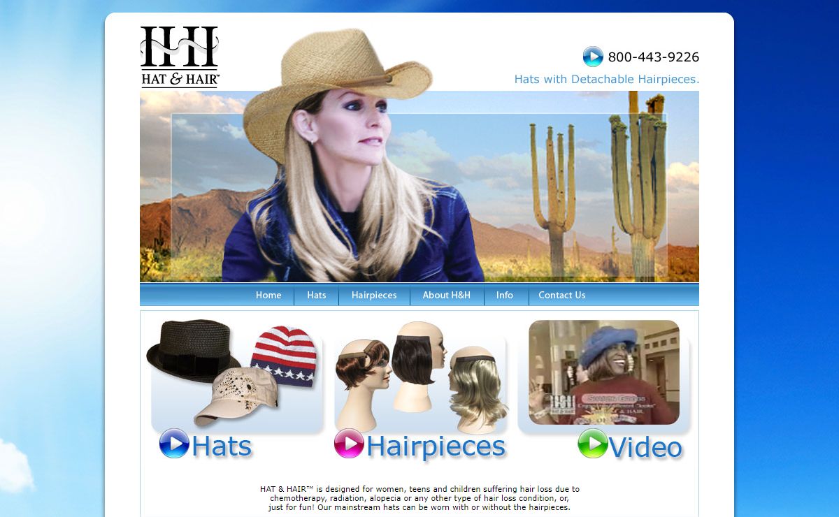 Hat&Hair ~ Los Angeles California ~ Hats ~ Detachable Hairpieces forHairloss ~ Breast Cancer ~ Alopecia Areata ~ LA