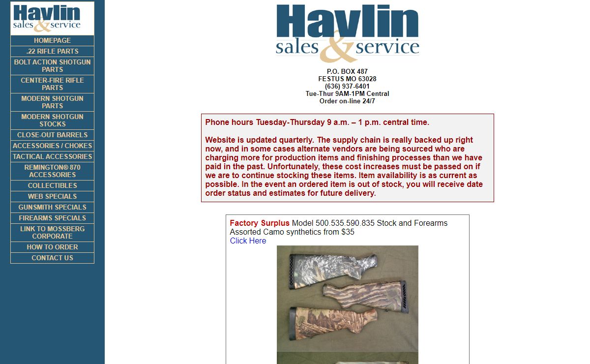 Havlin Sales & Service - Mossberg Gun Parts