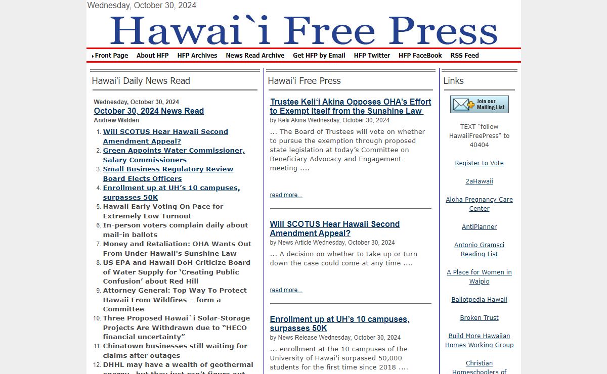 Hawaii Free Press Front Page