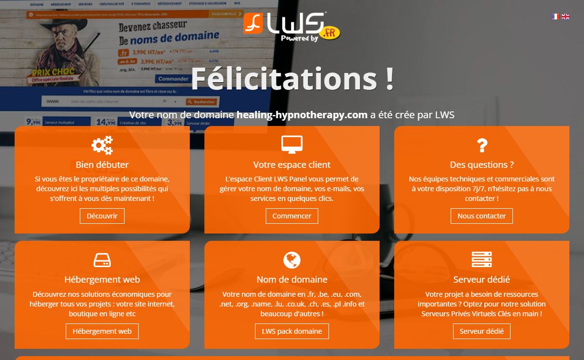 Bravo ! Votre domaine healing-hypnotherapy.com a bien été créé avec LWS !