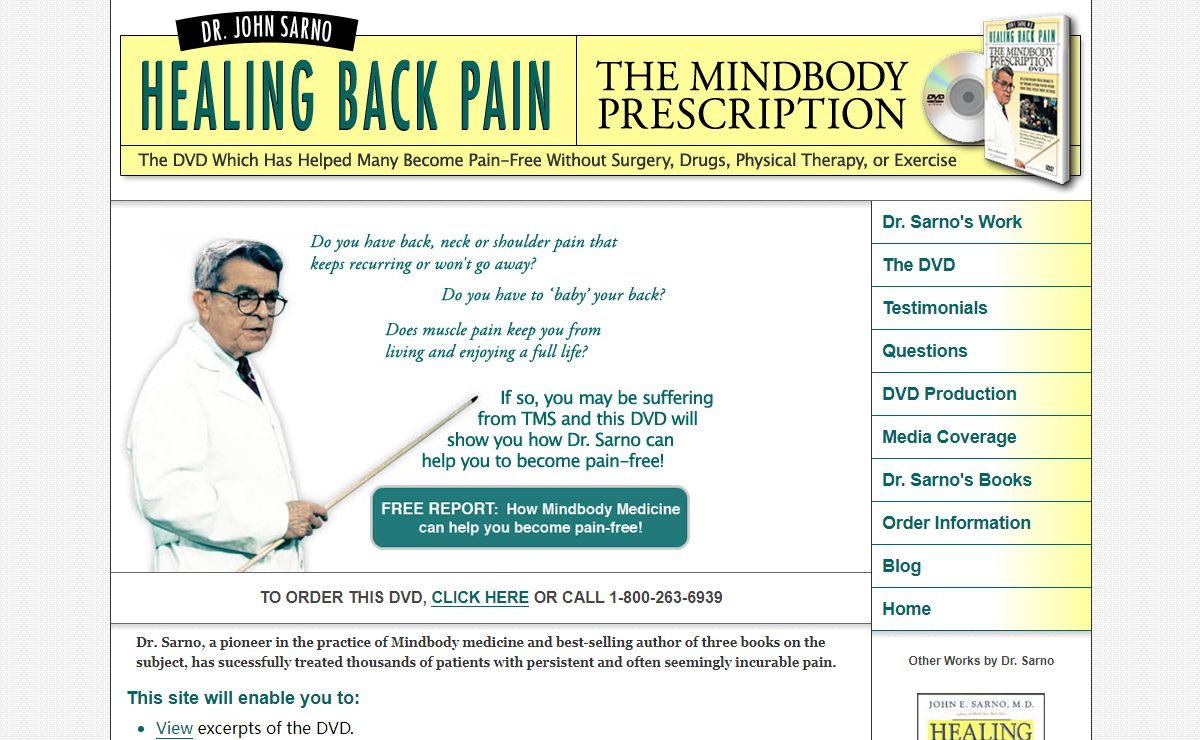 Healing Back Pain, Back Pain Relief, Tension Myositis Syndrome, Dr. Sarno