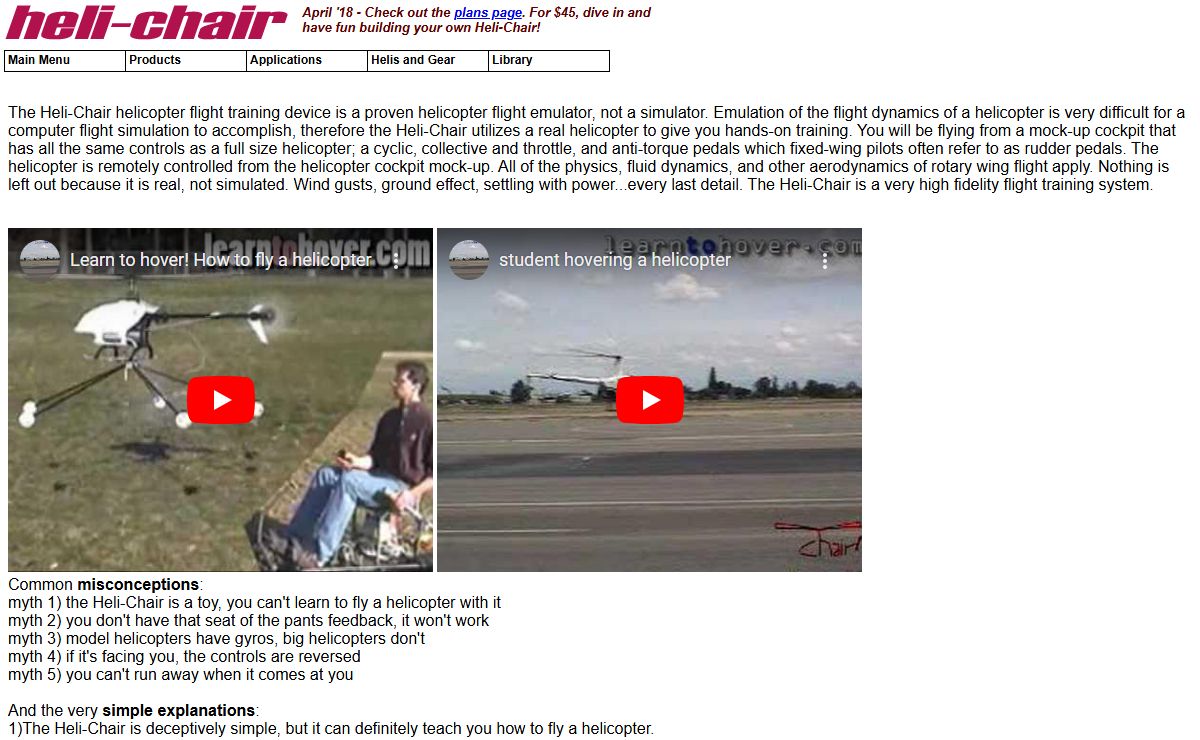 Helicopter flight training device, Heli-Chair, helichair, heli-chair