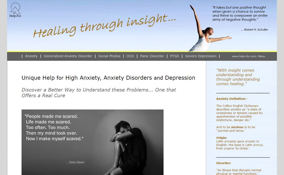 Unique Help for High Anxiety, Anxiety Disorders and Depression