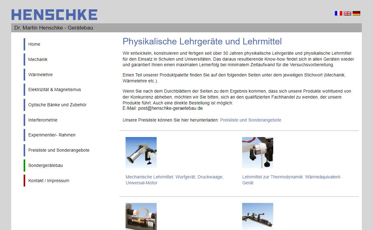 Henschke Gerätebau - Hersteller von: Physikalischen Lehrgeräten und Sonderanfertigungen