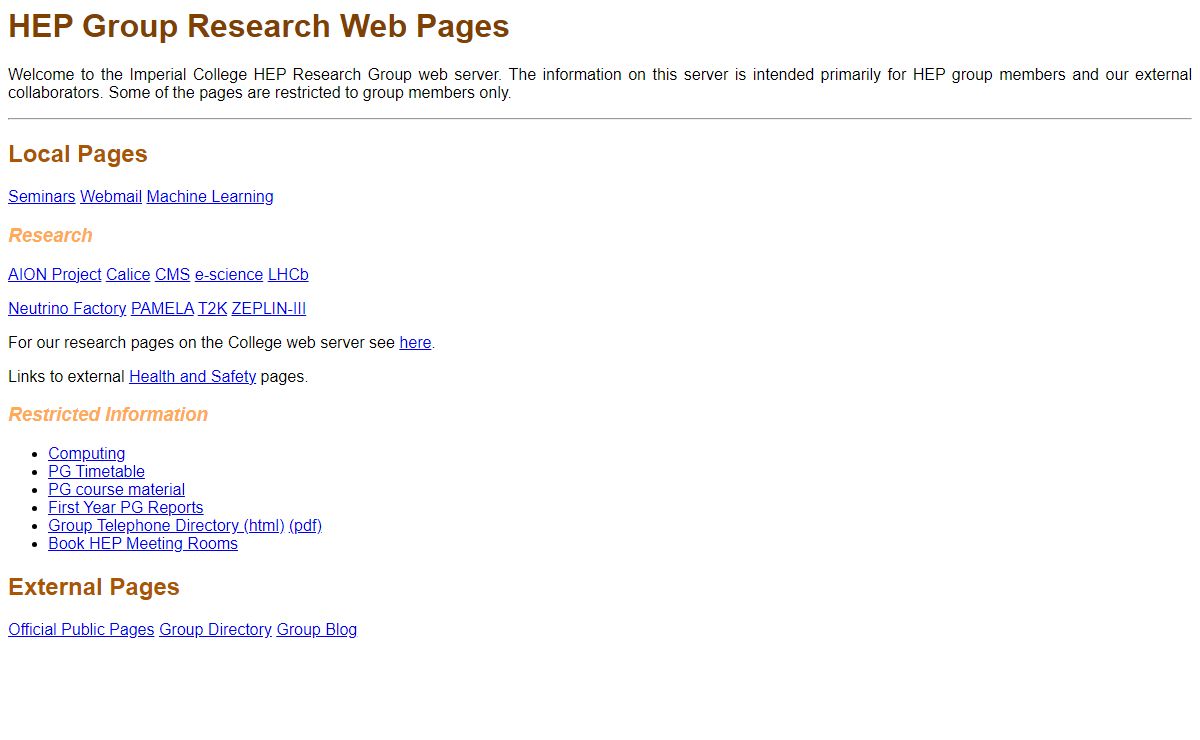 HEP Group Research Pages