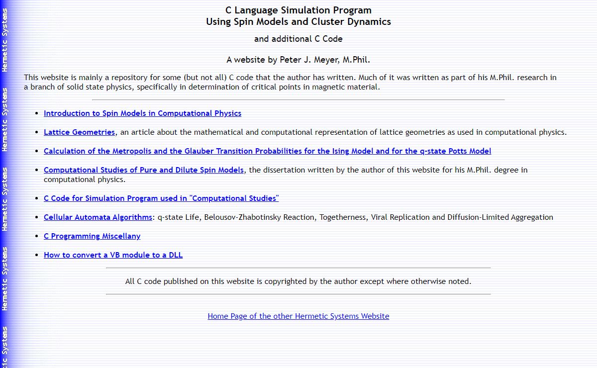 C Language Simulation Program Using Spin Models and Cluster Dynamics