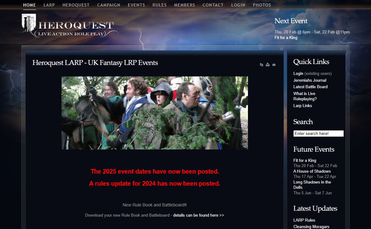 Heroquest UK LARP Events (LRP - Live Action Role Playing - Larping)