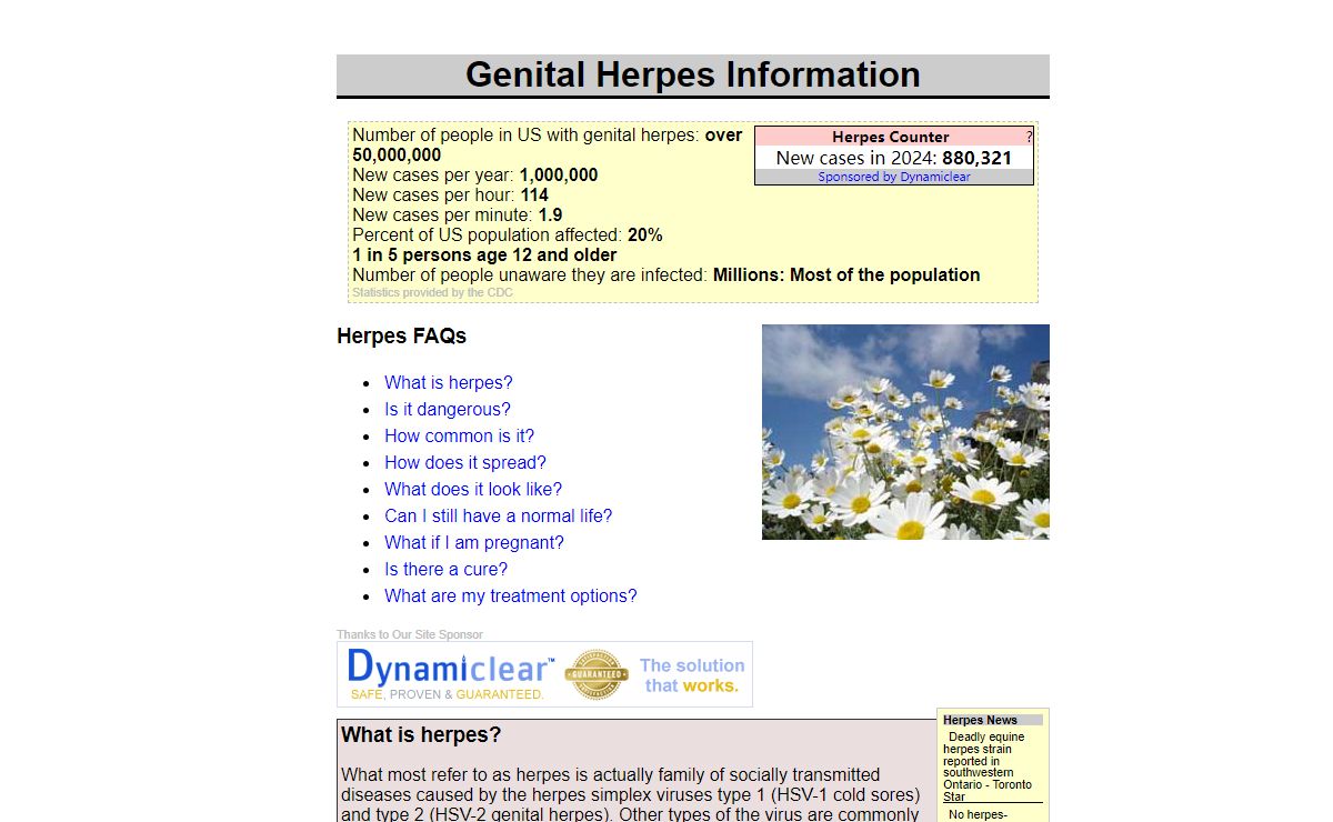 Genital Herpes Information and Case Counter