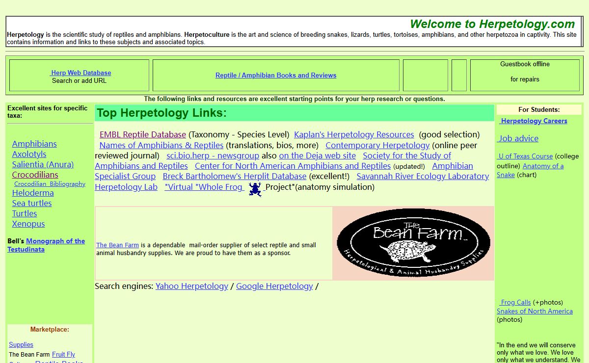Herpetology Network Reptile / Amphibian Resources, Books and Links