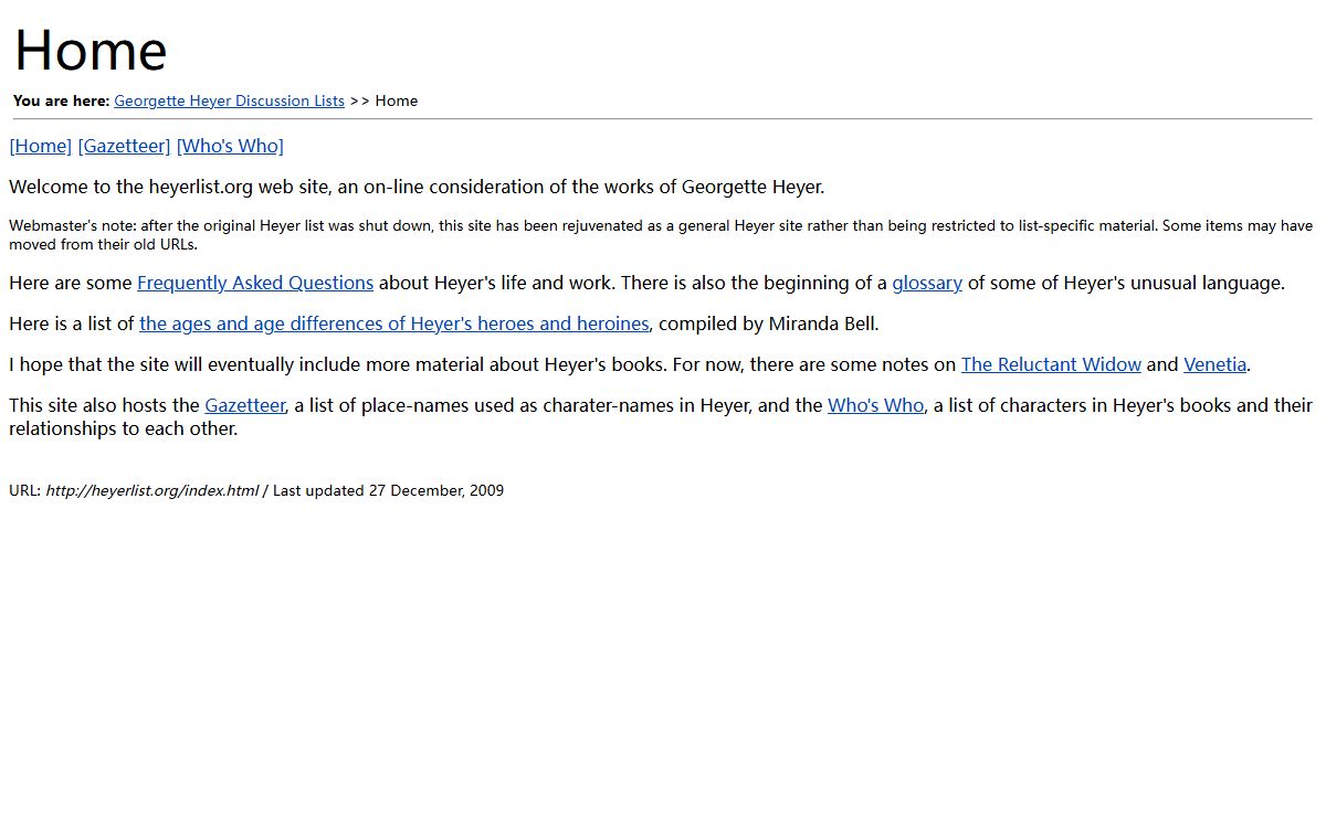 Georgette Heyer Discussion Lists - Home