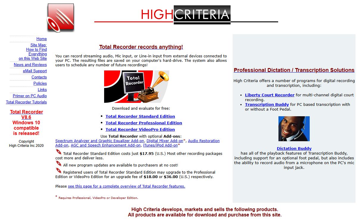 Sound recording tools: Total Recorder - captures any audio from the Internet, records audio from CD, microphone, line-in, converts any sound formats to WAVE and MP3