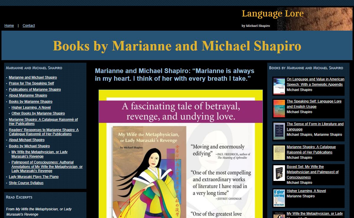 Books by Marianne and Michael Shapiro: Marianne and Michael Shapiro: “Marianne is always in my heart. I think of her with every breath I take.”