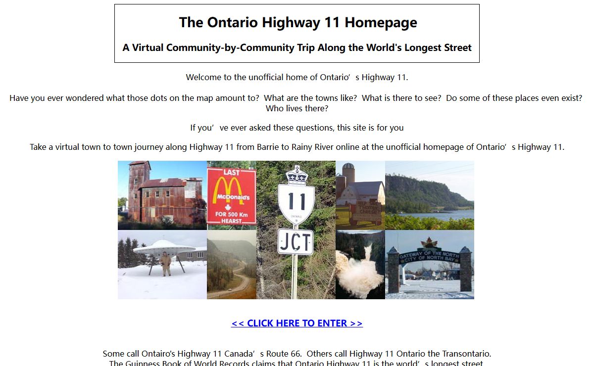 Ontario Highway 11 Homepage