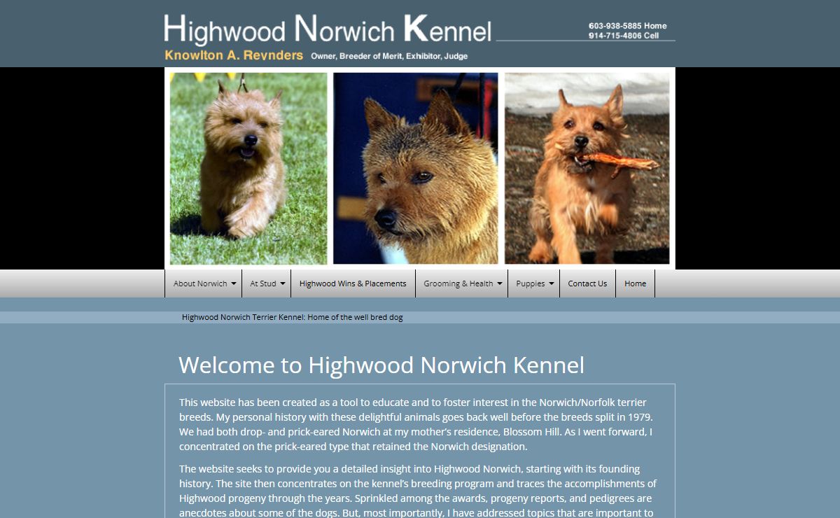 Highwood Norwich Kennel: Knowlton A. Reynders, owner, breeder, exhibitor, judge