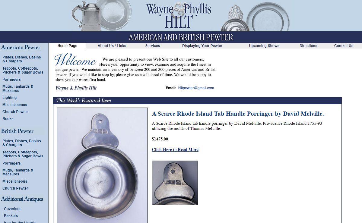 Wayne and Phyllis Hilt - Fine Antique Pewter