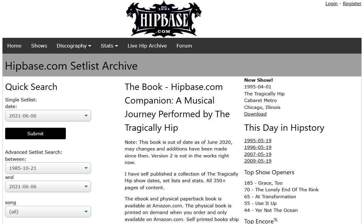 hipbase.com - The Tragically Hip Database