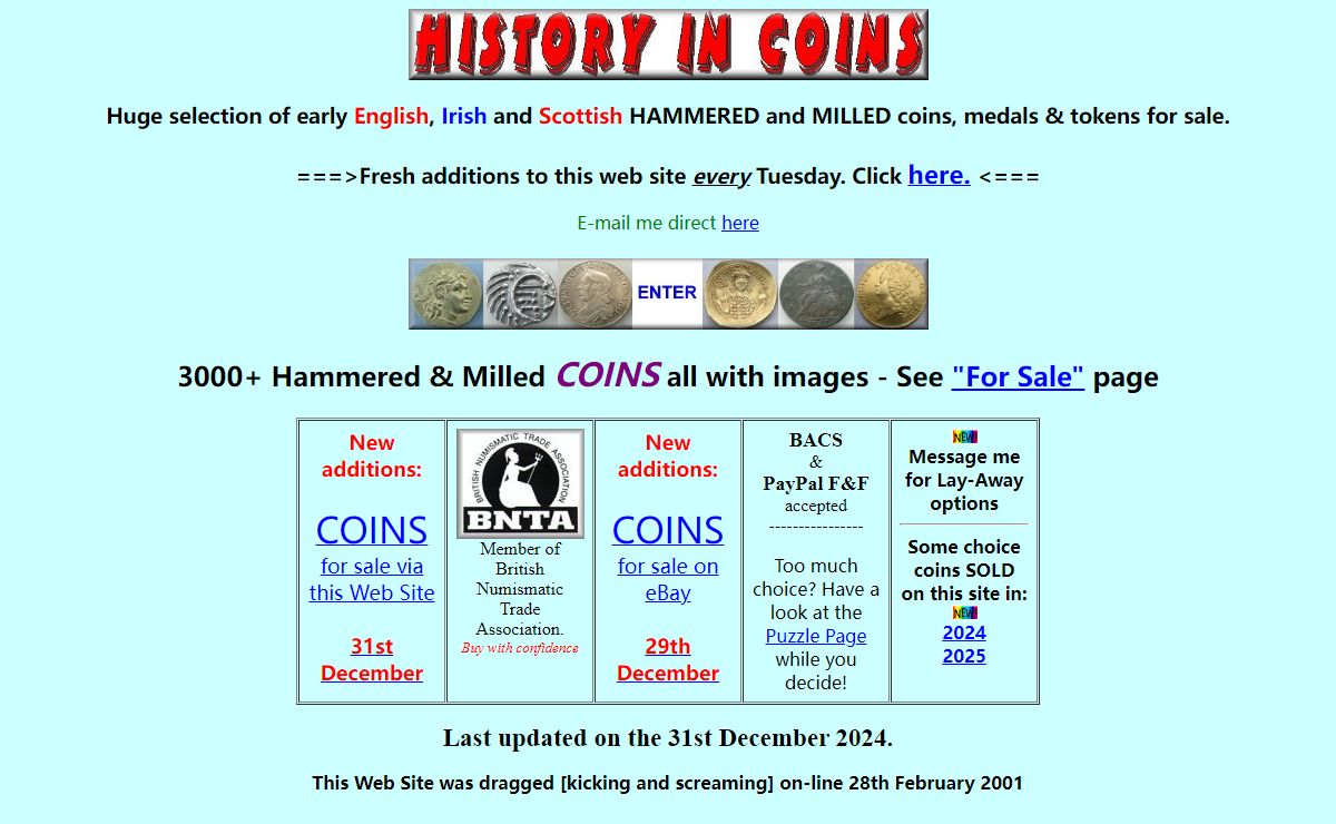 History In Coins - Hammered and Milled Coins of England Scotland and Ireland.
