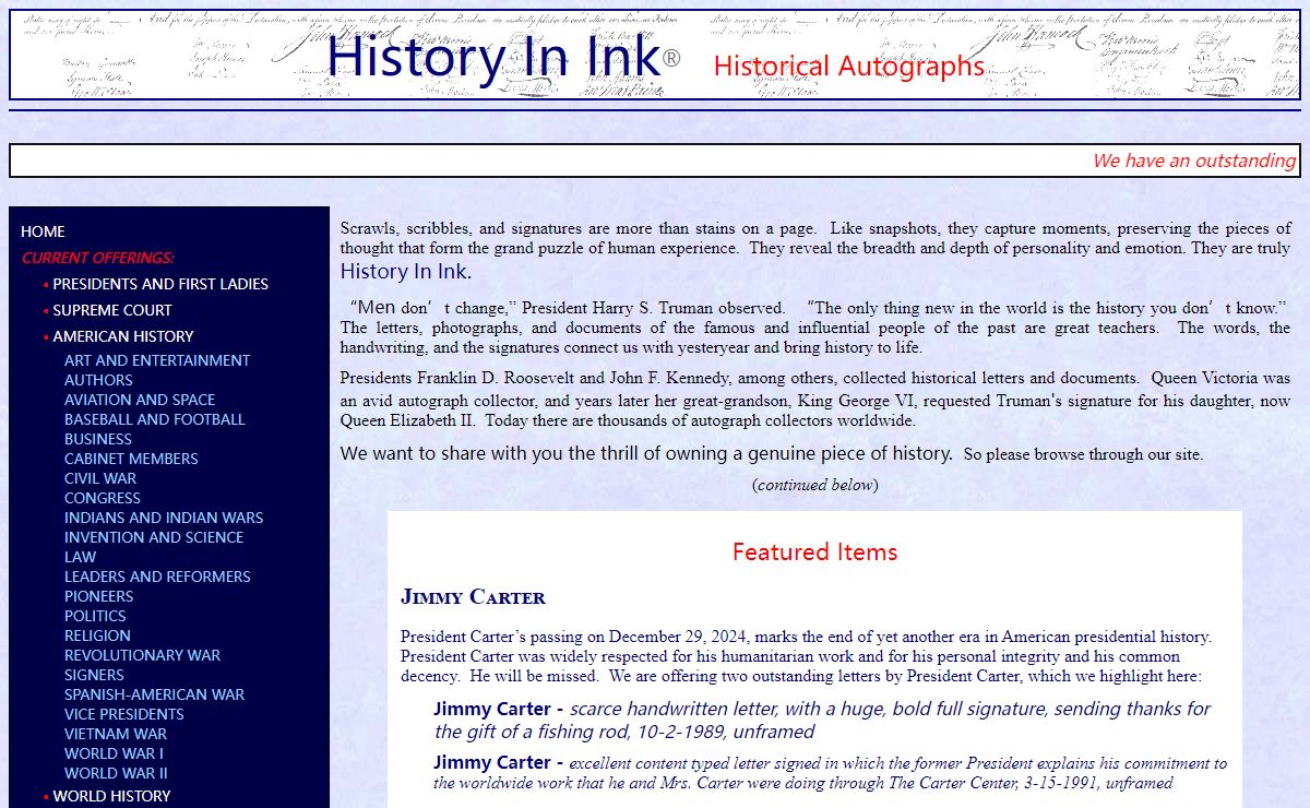 History In Ink - Genuine historical autographs from American and world history