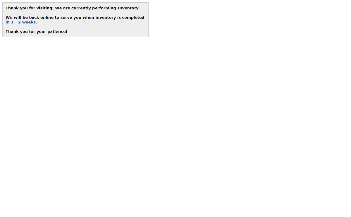 Store Temporarily Closed for Inventory