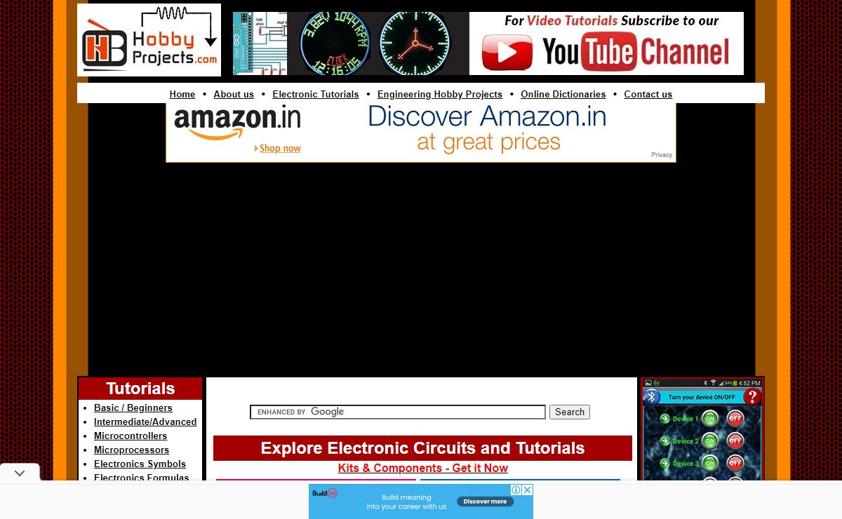 Explore Electronic Circuits and Tutorials - Discover Engineering Hobby Projects - Computer Based Microcontroller Projects - Science Experiment Videos