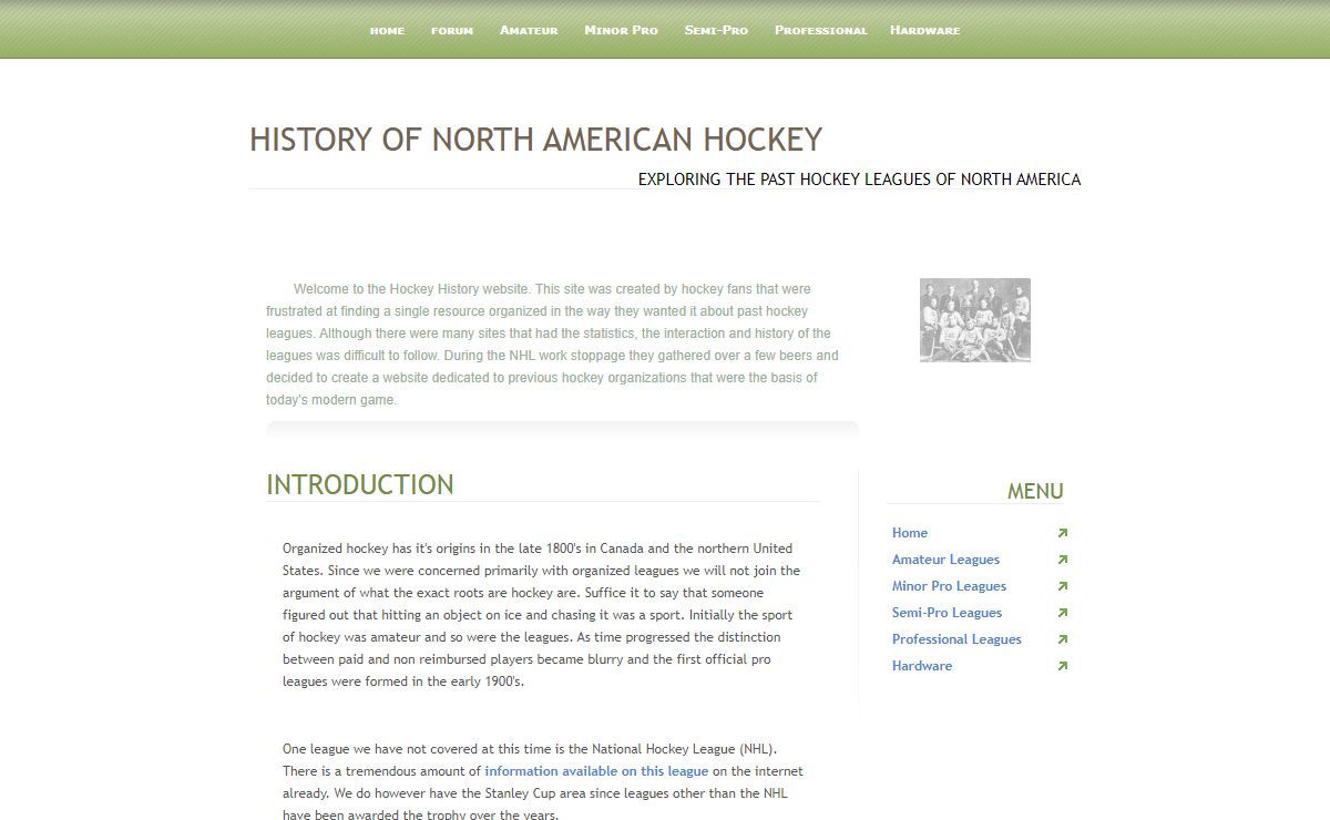 History of North American Hockey Amateur and Senior Leagues