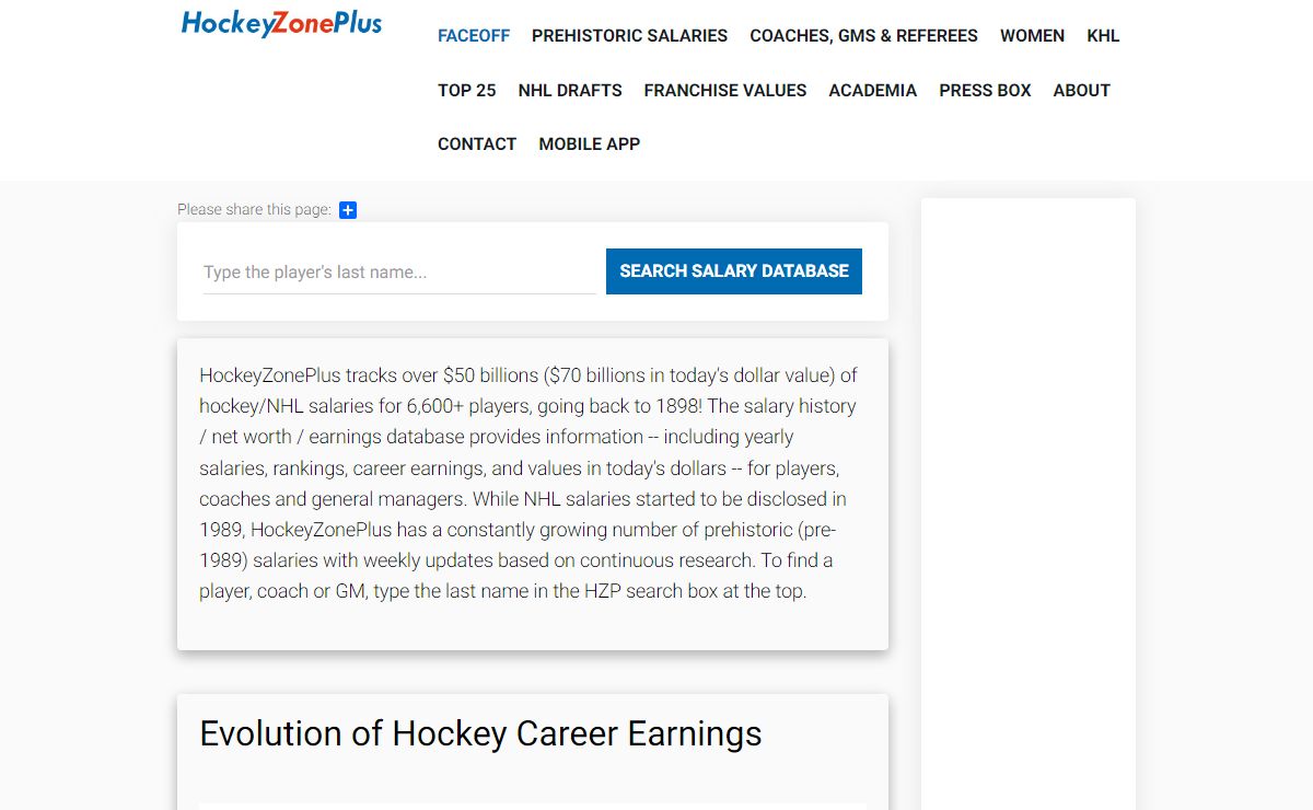 HockeyZonePlus - Salary History - Faceoff