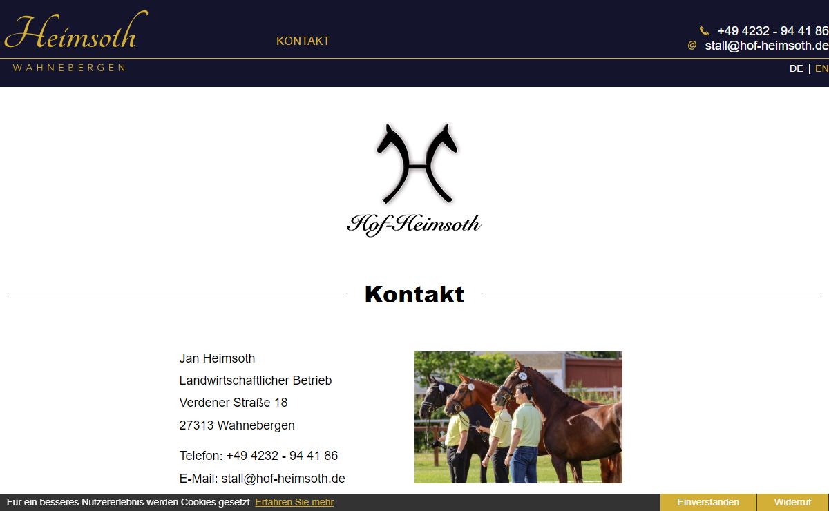 Kontakt - Hof Heimsoth Wahnebergen Hannoveraner Pferdezucht