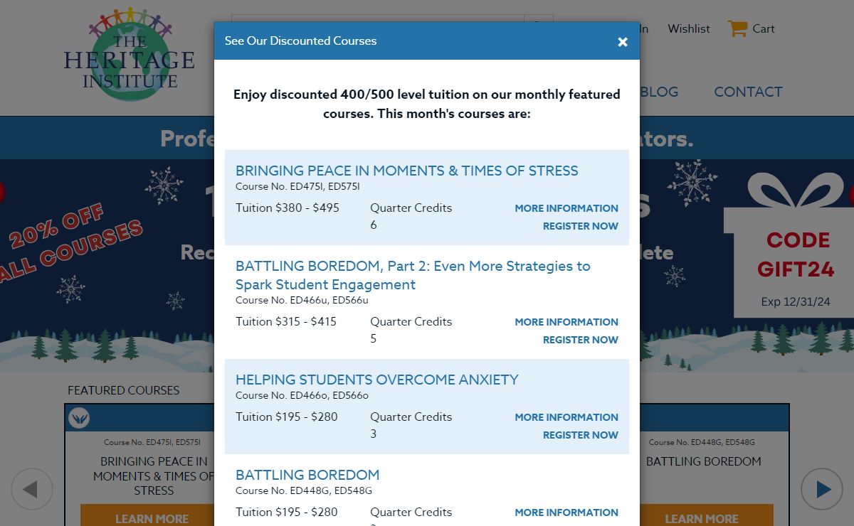 The Heritage Institute, Professional Development Courses For Teachers