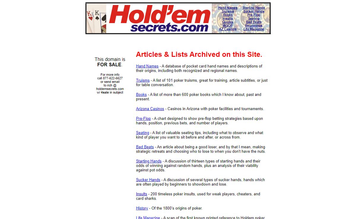 HoldemSecrets.com - Hold'em Poker Articles & Info
