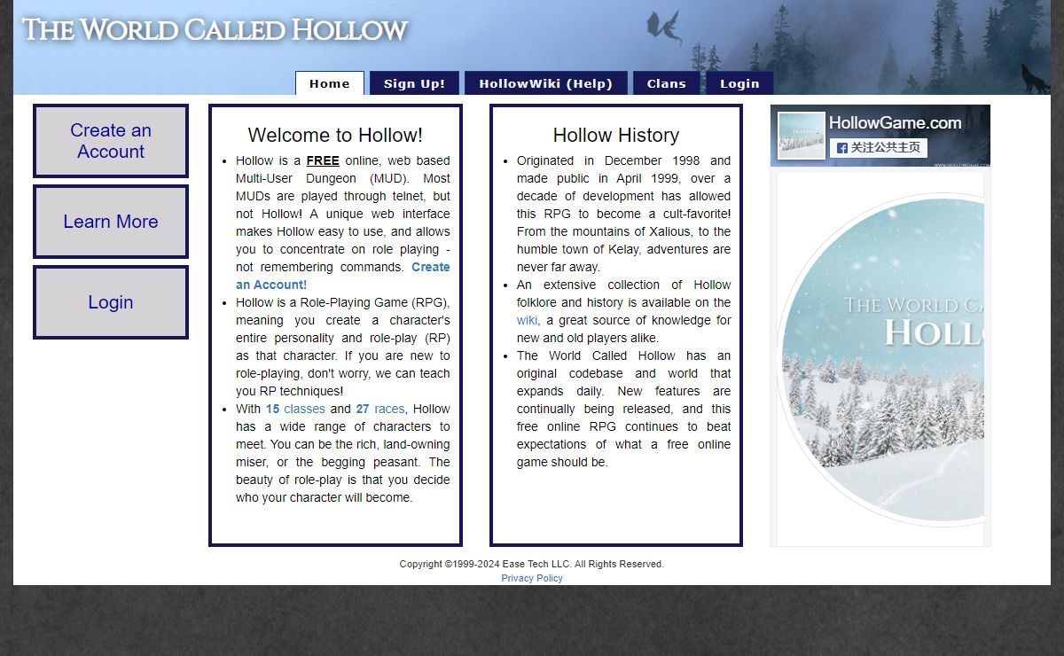 The World Called Hollow - Free MUD RPG - Home