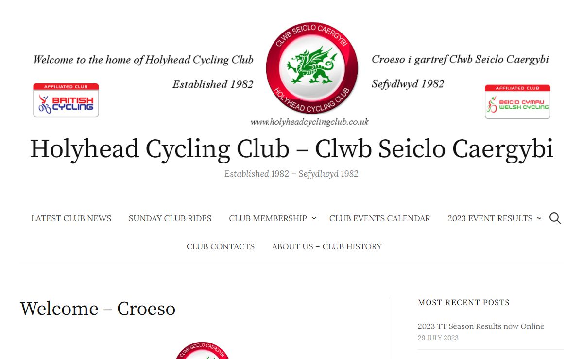 Holyhead Cycling Club – Clwb Seiclo Caergybi – Established 1982 – Sefydlwyd 1982