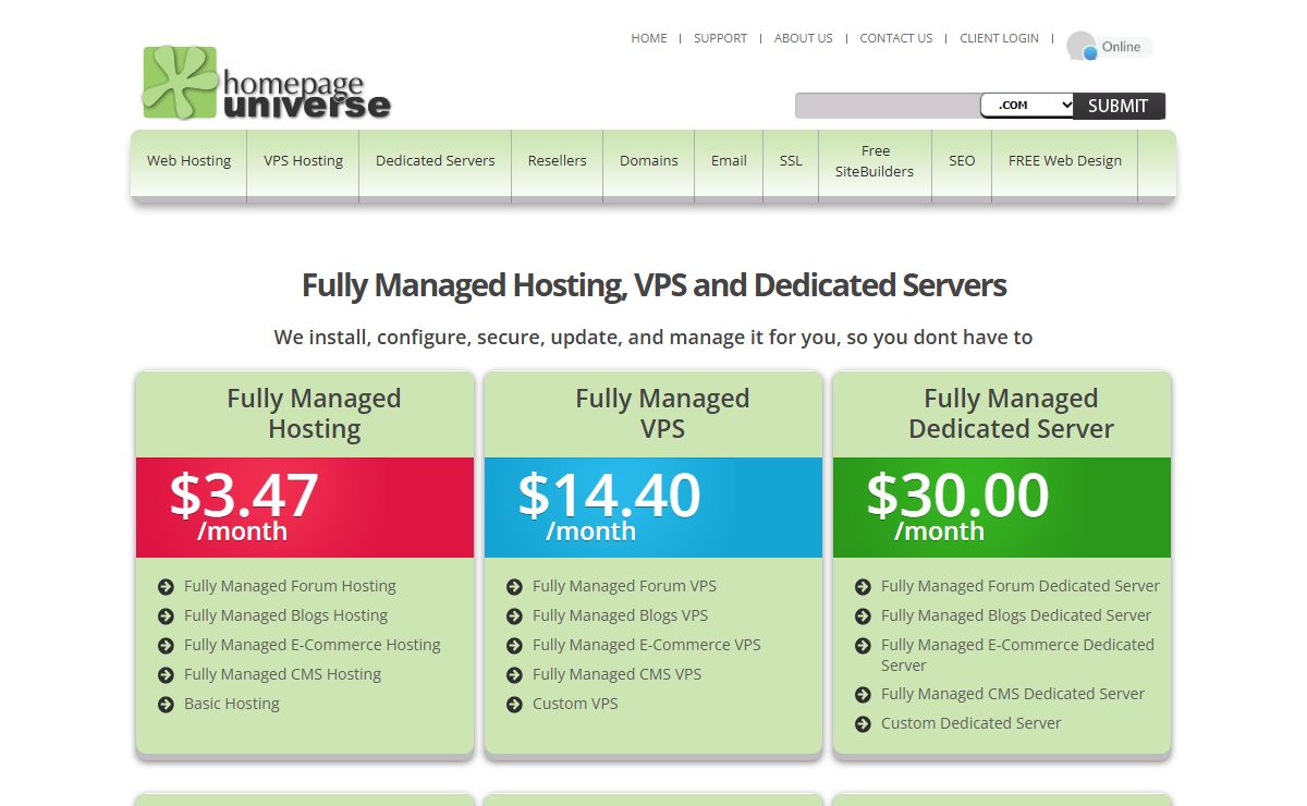 Website Hosting, VPS Hosting and Dedicated Servers | HomepageUniverse