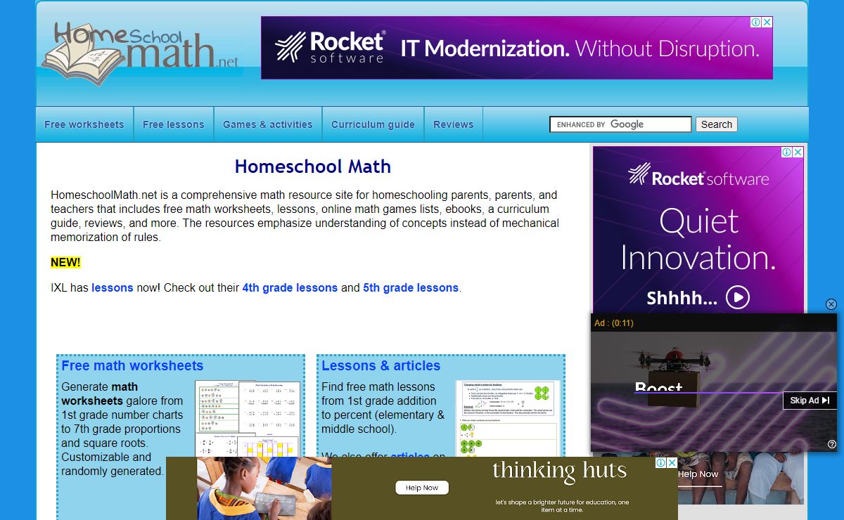 Homeschool Math - free math worksheets, lessons, ebooks, curriculum guide, and more