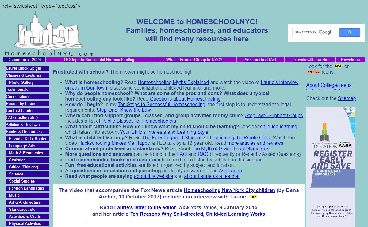 Home School NYC - home page