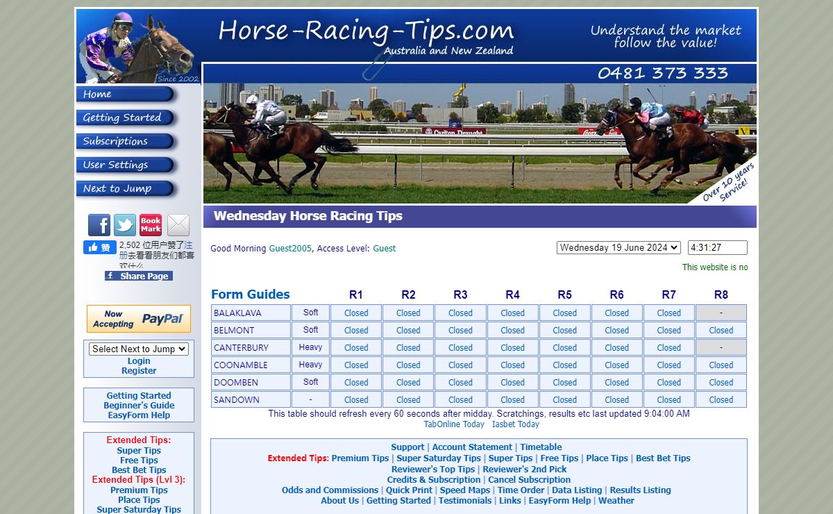 Horse Racing Tips for quality Australia horse racing information, confidence factors, ratings and prices for Australia and some New Zealand horse racing.