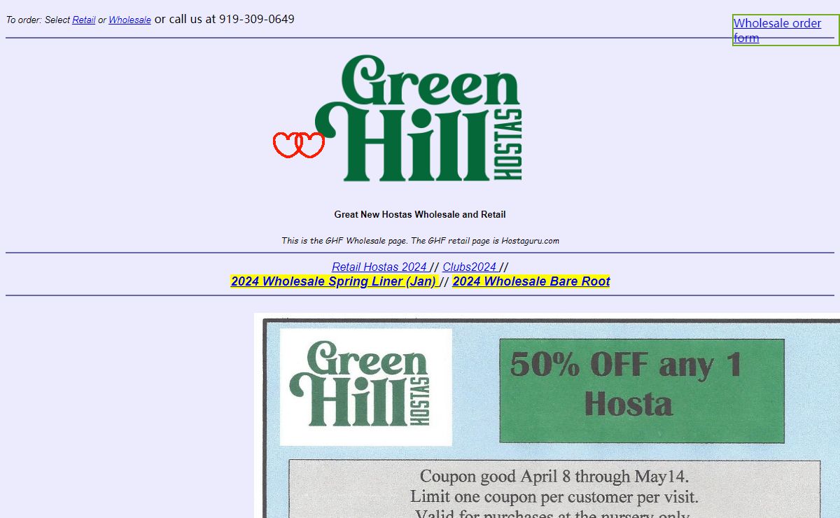 Green Hill Farm, Great New Hostas Wholesale and Retail