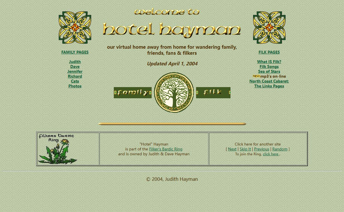 "Hotel" Hayman: Judith, Dave, Jennifer and Richard Hayman's Virtual Home