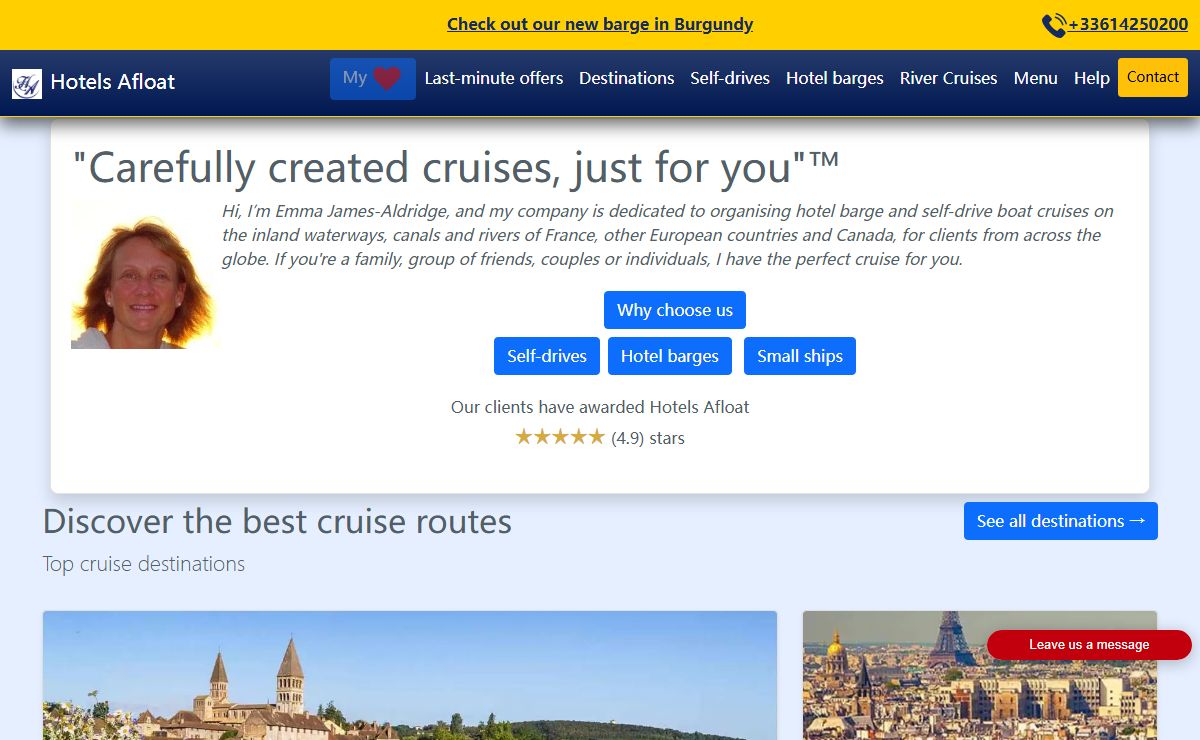 Self-drive boats rentals and hotel barge cruise vacations