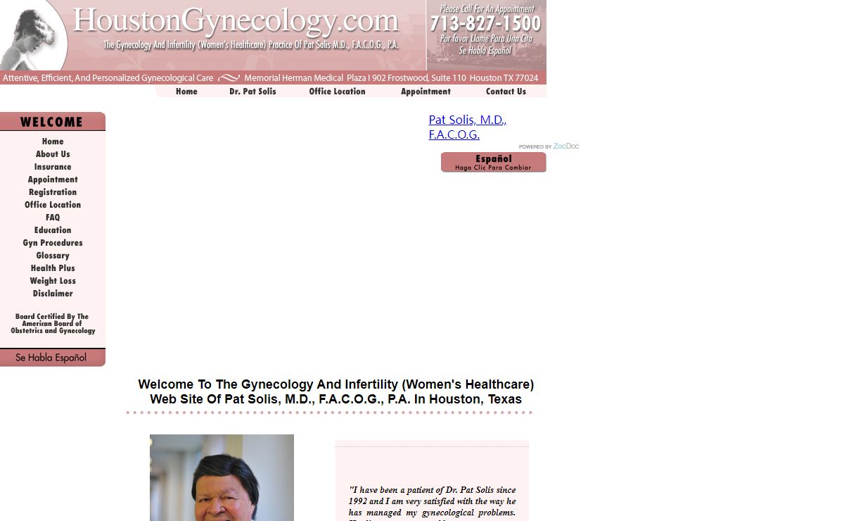 HoustonGynecology.com - The Gynecology and Women's Healthcare Practice of Pat Solis M.D., F.A.C.O.G., P.A.