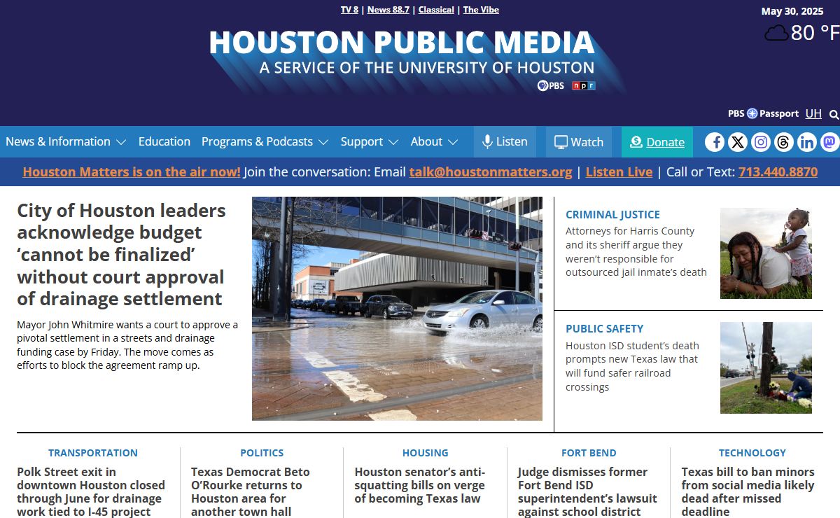 Houston Public Media – Houston Public Media is a non-profit organization broadcasting through a multi-media platform to deliver content with a focus on Arts and Culture, Education, News and Information. Join the Houston Public Media community today!