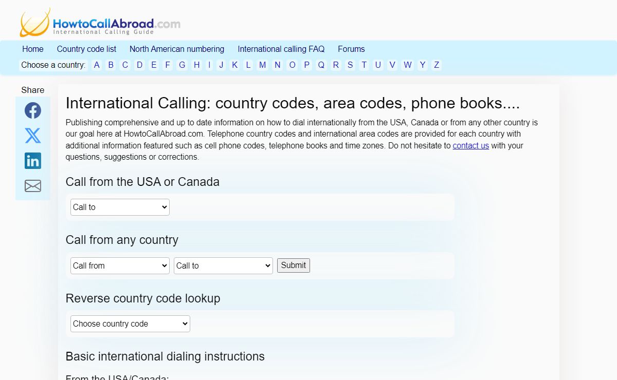 Country codes & international area codes - HowtoCallAbroad.com