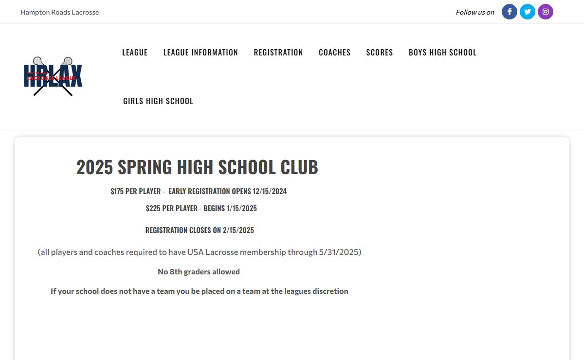 Hampton Roads Lacrosse : Powered by TeamLinkt