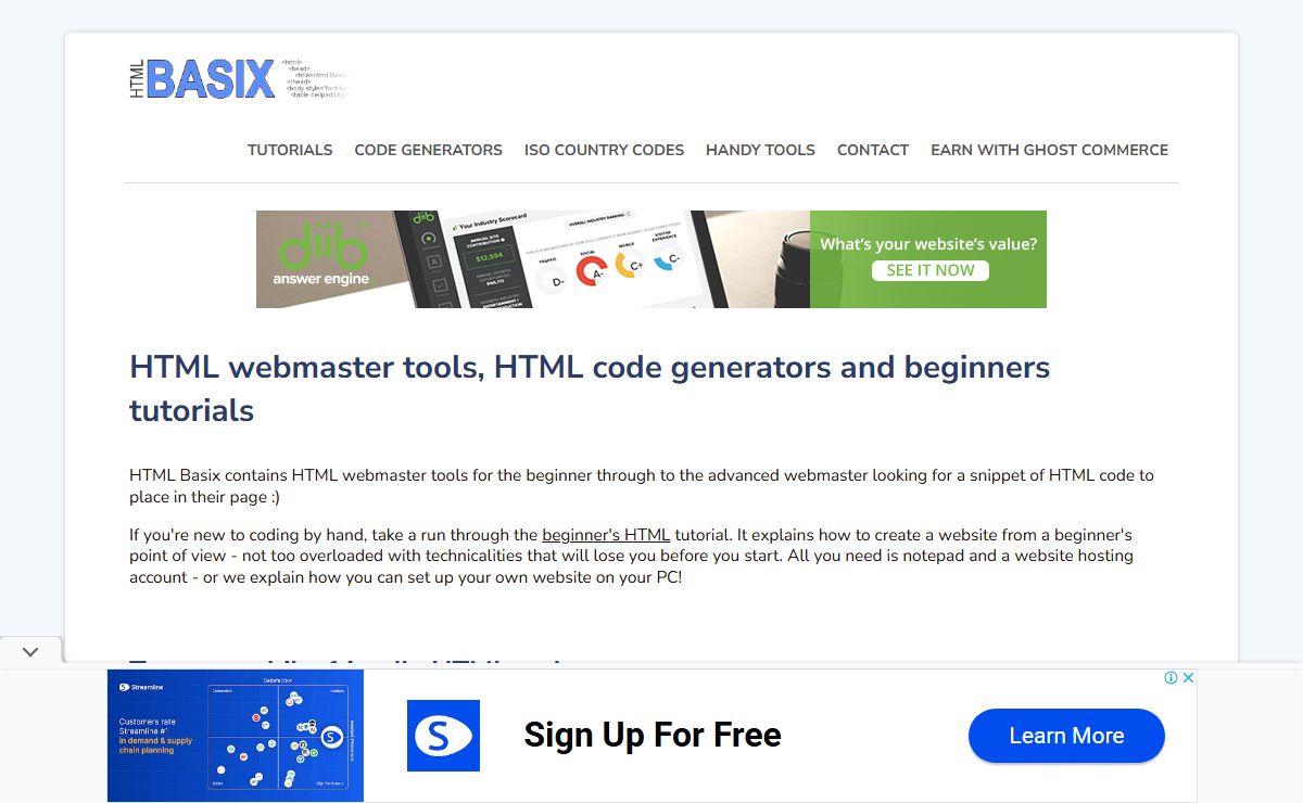 HTML webmaster code generators and beginner HTML tutorials | HTML Basix