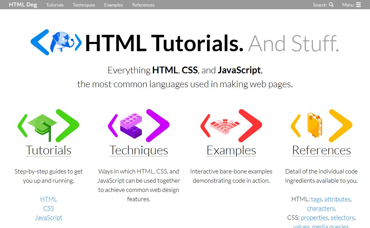 HTML, CSS, and JavaScript Tutorials, References, and Articles | HTML Dog
