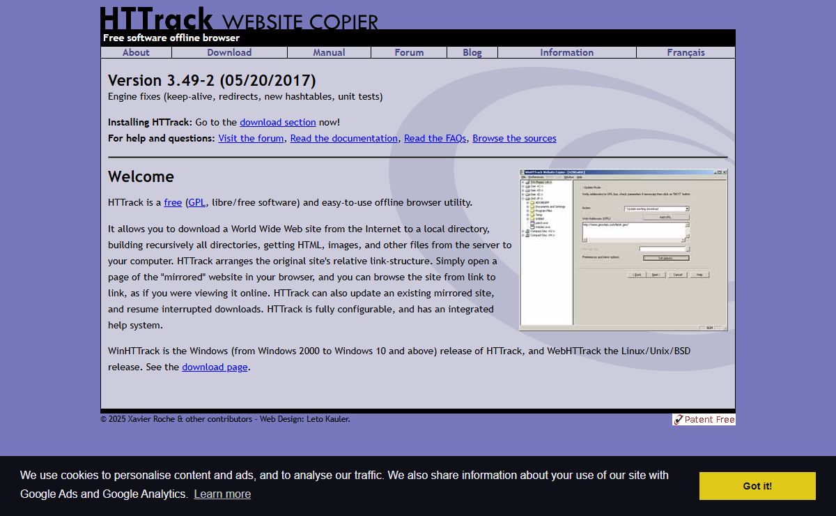 HTTrack Website Copier - Free Software Offline Browser (GNU GPL)