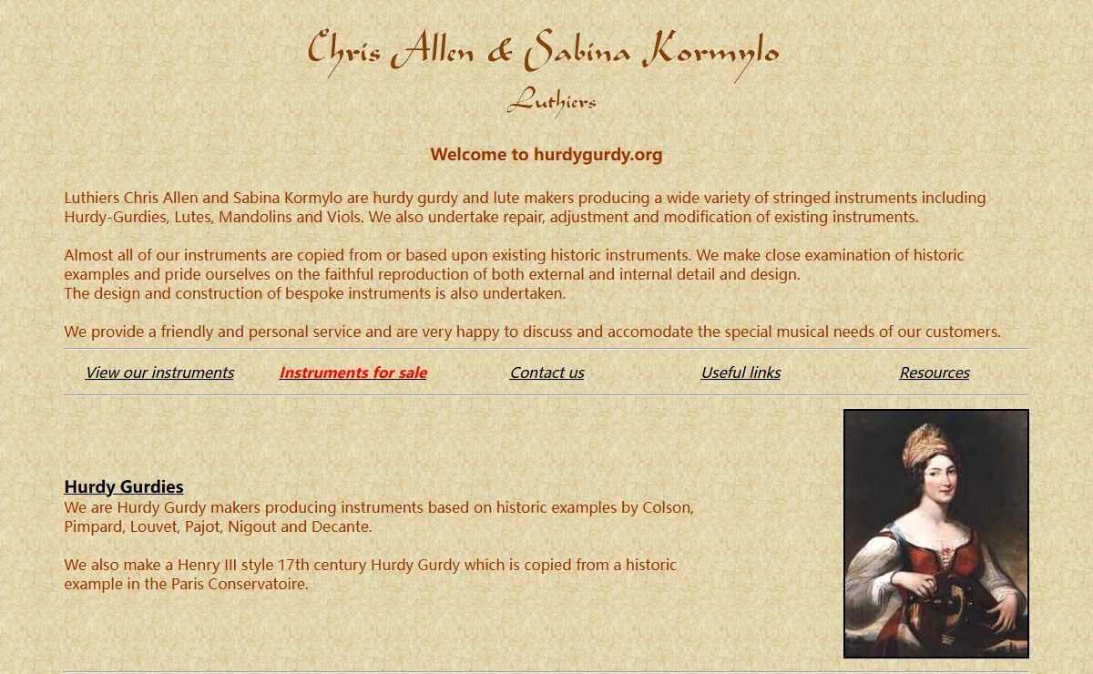 Chris Allen & Sabina Kormylo - Luthiers, Hurdy Gurdy makers and Lute makers